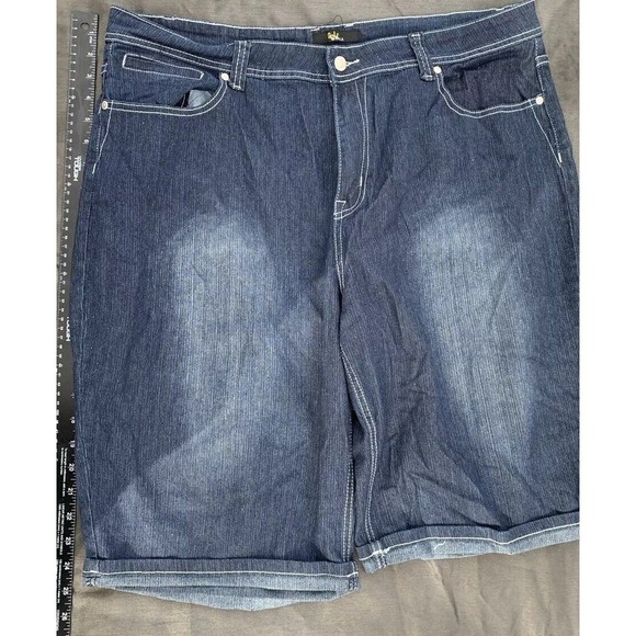 Drama Gold Pants - Drama Gold Women's Blue Jean Denim Style Shorts Bedazzled Button Close 4-Pockets